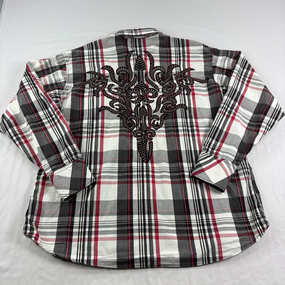 Panhandle Slim Shirt Mens XL Plaid Pearl Snap Embroidered‎ Western Rodeo